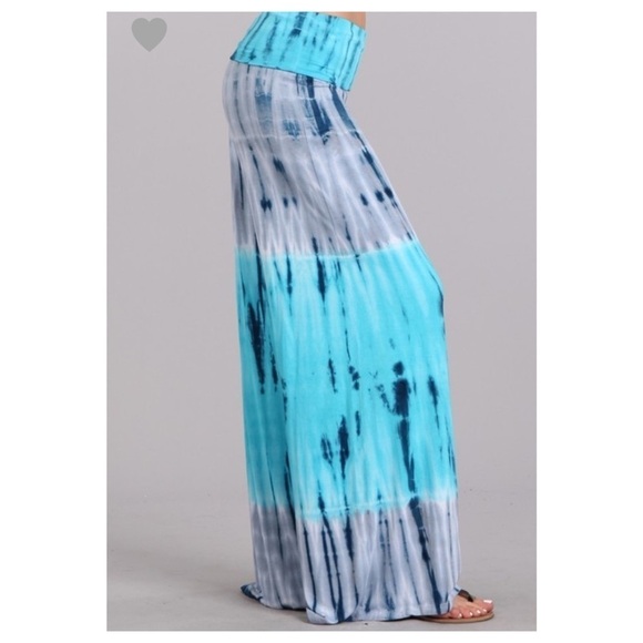 Last pair - AQUA & Silver Tie Dye Palazzo Pants - Picture 4 of 7